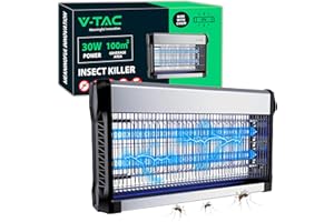 V-TAC Zanzariera Elettrica Potente - 30W con Area di Azione 100 m² - Design Sottile - Zanzariera con Luce Blu UV per Uso Interno ed Esterno - Trappola Elettrica contro Zanzare e Insetti - Potenza 30W