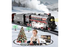 LTFIOON Tren Eléctrico Juguete, Clasico Tren de Juguete con Vapor,Luces y Sonidos, Electrico Trenes de Navidad, Decoración de Navidad Regalos de Cumpleaños, Juguete Niños 3-12 Años (A)