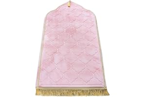 Windplusya Muslim Prayer Mat, Thick Soft Velvet Muslim Rug, Portable Muslim Prayer Rug, Turkish Prayer Carpet,Janamaz Sajada Carpet for Men and Women Plain Solid Prayer Mat Ramadan Eid Gift.- Pink