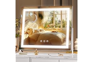 Hasipu Vanity Mirror with Lights, 35 x 27cm LED Makeup Mirror, Light up Mirror with 10X Magnification, Smart Touch 3 Colors Dimmable, 360° Rotation