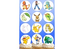 ANGLESIT Pre-Cut Pokemon 2A Edible Stand up Wafer Paper Cupcake Toppers Cake Decorations Birthday Party (12)