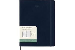 Moleskine Agenda Settimanale con Spazio per Note 12 Mesi 2024, Agenda 2024, Formato XL 19x25, Copertina Morbida e Chiusura Elastica, Colore Blu Zaffiro