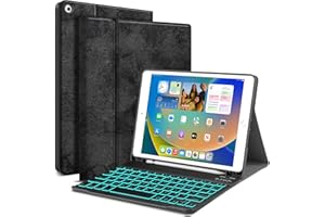 JUQITECH Backlit Keyboard Case for iPad 9th Generation (2021)/8th Gen (2020)/7th Gen(2019) 10.2inch, Smart Tablet Cover Case with Magnetically Detachable Wireless Keyboard for iPad 10.2 Pencil Holder