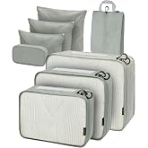 Packing Cubes for Travel 8-Piece Suitcase Organiser Travel Essentials Waterproof Ultralight and Durable Packing Cube Suitcase Organiser with Cosmetic Bag Light Grey