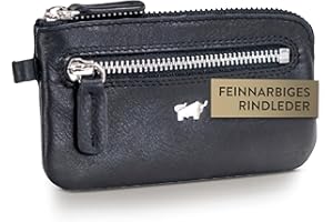 BRAUN BÜFFEL - Schlüsseletui aus echtem Rindsleder Golf - Kleine Schlüsseltasche für Herren & Damen mit Reißverschluss & 2 Schlüsselringen - Zeitlos klassisches Schlüsselmäppchen - Edles Schwarz