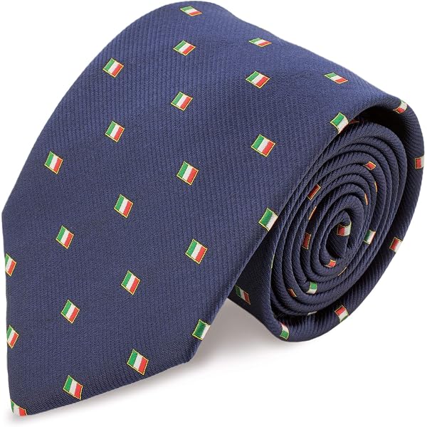 Cravatta Blu Con Bandiera Italiana Tricolore In Seta Jacquard – Made In Italy, Elegante E Luminosa, Perfetta Per Occasioni Speciali