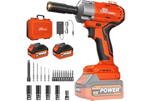 SIX CRAFTSMEN 700N.m Brushless Cordless Impact Wrench, 21V Impact Wrench 1/2 inch, Impact Driver with 2 * 4.0Ah Batteries,2500RPM Variable Speeds for Family Car/Pickup Truck/Mower