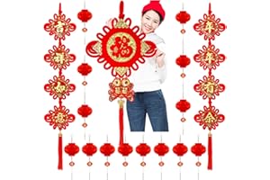 CWLAKON Chinese New Year Decorations 2024, Red Chinese knot Chinese Fu Character Hanging Ornaments, Chinese Couplets, Chinese Red Paper Lanterns, Lunar New Year Spring Festival Year of the Dragon Decor