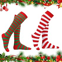 Collants De Noël Rayés Sucre D'orge - Pour Fêtes, Cosplay - Polyester Confortable - Motif Rouge Et Blanc
