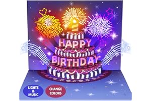 FITMITE Birthday Cards, LIGHTS & SOUND Pop up Happy Birthday Card Birthday Gifts for Women Men Husband Wife Kids Greeting Cards With Envelopes