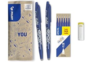Pilot - 2 Frixion Ball + 1 set de 6 recharges + 1 gomme - Encre Gel Effaçable - Stylo Roller Rechargeable et Ergonomique - Bleu - Pointe moyenne
