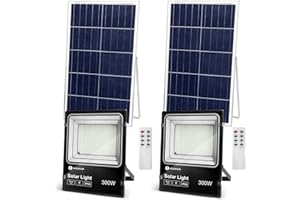 Aigostar-Foco proyector LED solar con mando a distancia，300W，6500K luz blanca.Resistente al agua IP66.Perfectos para interior y exterior jardín，patios，caminos o garajes，Longitud de cable 2M，2 Piezas