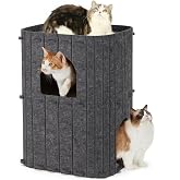 FUKUMARU Stable Felt Cat Cave 3-Layer Bed for Sleeping, Playing and Hiding Dark Grey, 45 x 37 x 60 cm, Large