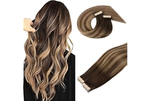 DOORES Extension Capelli Veri Biadesivo, Balayage Marrone Cioccolato a Biondo Caramello 45cm 18 pollice 100g 40pcs,Capelli Lisci Remi Tape in Hair Extensions