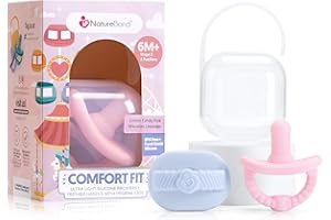 NatureBond Chupetes de silicona para bebé recién nacido (2 paquetes) + estuche para chupete | Binkies de bebé | Silicona de grado alimenticio (Above 6 Months, Cotton Candy Pink + Macaron Lavender)