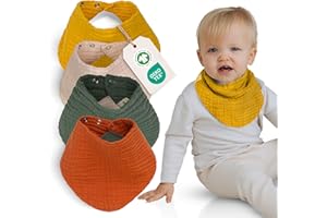 furora BABY Musselin Halstuch Baby Mädchen & Jungen, bio Baumwolle OEKO-TEX: Set (4 Stück) Dreieckstuch Baby Winter + Sommer | Lätzchen Baby Neugeborene- Kinder 4 Jahre: weich saugfähig