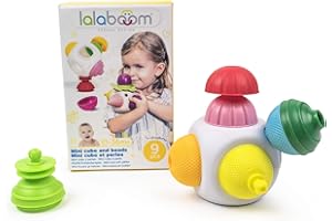 Lalaboom - Cube and Beads to Assemble - Preschool Toy - Montessori Education Shapes and Colors and Construction Game and Learning Toy for Children from 10 months to 4 years old - BL650, 9 pieces