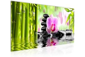 Runa Art Cuadro Decorativo Orquídea Feng Shui 1 Parte Moderno Cuadro Lienzo no Tejido para Sala Piedras Zen Rosado 502012a