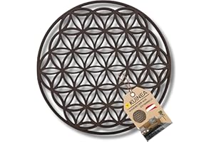 KUINEA® Wandbild Blume des Lebens Ø42cm – Runde Holz Wanddeko in Anthrazit für Wohnzimmer, Schlafzimmer, Büro | Design-Deko als Geschenkidee mit Lebensblume Motiv