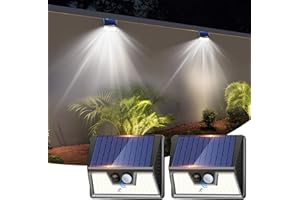 nipify Faretto Led da Esterno Solare，2 Pezzi Luce Solari Esterno con Sensore di Movimento, 3 Modalità Impermeabile Faretti Solare per Giardino, Cortile, Patio, Garage, Parete