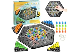 TOGETDREAM Dreiecksschach Gummibänder, Dreiecksbrettspiel Ketten Dreieck Schachspiel Interaktives Absteckspiel Strategie Familienpartyspiel Spielzeug Klassische Desktop Brettspiele für Kinder Kinetisches