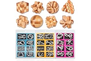 WishesMar Giochi Rompicapo di Legno e Metallo Set da 32 Pezzi Logica Gioco di Puzzle di Legno Ideale Intelligenza Giocattoli Regalo per Bambini und Erwachsene Ogni Dimensione 5.0 cm