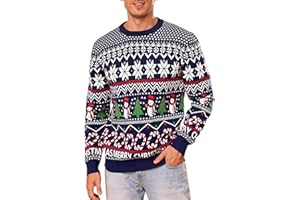 Gyabnw Jersey Navideño Cuello Redondo para Hombre Suéter de Manga Larga Cálidos Hombre Invierno