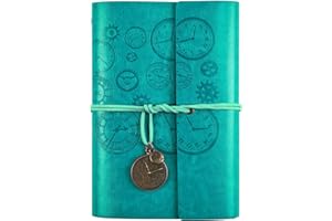 ASTEN Diario di Viaggio in Pelle, Ricaricabile, con Rilegatura a Spirale Vintage, Quaderno di Viaggio Taccuino in Pelle, con Carta a Righe, Regalo per Ragazze, Ragazzi, Formato A6, 18 x 13 cm, colore Blu