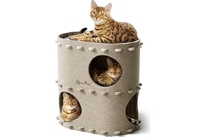DownyPaws Grotte à Feutre, lit pour Chat à 2 Niveaux, 50 x 33 x 50 cm, Château-Maison de Jeu, Design Chaleureux, Protège Les Griffes, Beige