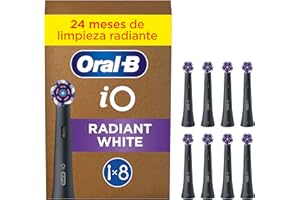 Oral-B Series iO Radiant White Cabezales De Recambio ORIGINALES, Pack de 8 Recambios Negros Para Cepillos De Dientes Eléctricos Oral-B iO, Blanqueamiento Dental, Eliminación De Manchas