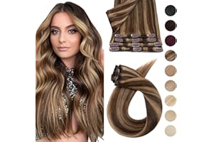 40cm - Silk-co Extensiones de Clip de Pelo Natural 8 Piezas 18 Clips Hair Extension Peluca Postiza 90g Cabello Humano 100% Remy Human Hair - 4P27# Marrón Medio y Rubia Oscuro