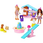 Barbie Chelsea K&ouml;pek&ccedil;iğin Doğum G&uuml;n&uuml; Oyun Seti, 2 k&uuml;&ccedil;&uuml;k bebek, k&ouml;pek kul&uuml;besi, yavru k&ouml;pekler ve 15'ten fazla parti aksesuarı