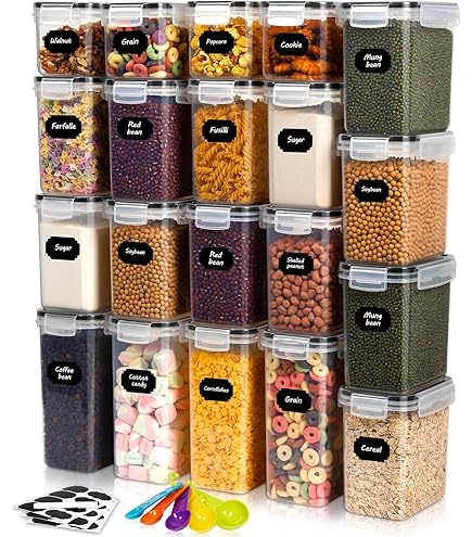 DUOJIN Lot De 12 Récipient Hermétique Alimentaire En PP Sans BPA Avec Couvercle Verrouillé Étanche, Boîte Rangement Cuisine Empilable Boîte De Conservation Des Céréales Avec 32 Étiquettes&Pen (Noir