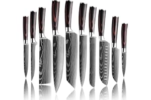 KEPEAK Couteau de Cuisine, Couteaux de Cuisine Tranchants en Acier Inoxydable Multi-Tailles avec Poignée Confortable, Couteau de Chef Anti-Rouille pour Cuisine/Restaurant (10pcs)