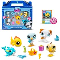 BANDAI Littlest Pet Shop Petfluencer Lot de 2 mini jouets LPS, 4 accessoires, 1 toile de fond, 1 carte à collectionner et 1 code virtuel à collectionner pour filles et garçons