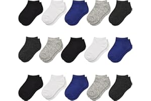 GENTABY Boys Ankle Socks Girls Kids - Toddler Low Cut Socks Black White Gray Trainer Socks - 15 Pairs for 1-13 Years Boys School Short Socks