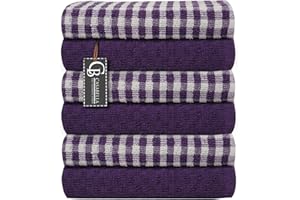 Casabella Pack Of 6 Terry Towelling Cotton Kitchen Tea Towels. Soft Kitchen Tea Towel Set, Highly Absorbent Dish Towels & Bar Towel Unbeatable Price (6 Pieces Set, Purple)