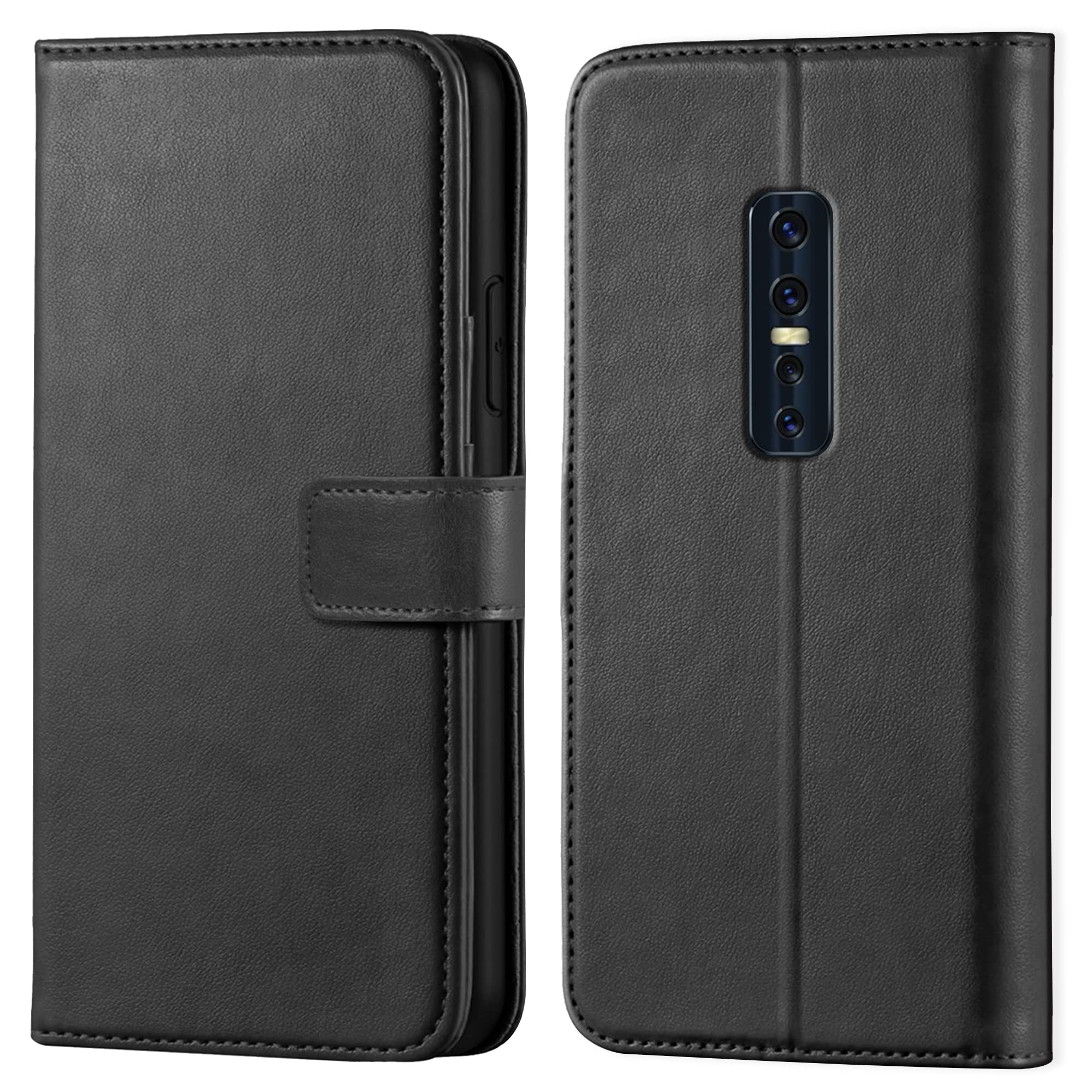 SUNSHINE® Leather flip Case Compatible with Vivo V17 Pro | Inside TPU with Card Pockets Wallet Stand Magnetic Closure 360 Degree Complete Protection - Black