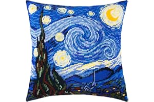 Brvsk Nuit étoilée. Kit de point de croix estampé avec toile de tapisserie imprimée (40 × 40 cm) — Kit de coussin au point de croix estampé pour une décoration créative de la maison — Kit