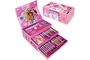 Disney Princess Kids Art Set, Colouring Pencils Pens Crayons Art Supplies in Art Box 30 Plus Pcs - Gifts for Girls (Pink Princesses)
