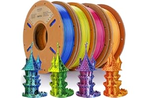 Eryone Jedwabisty dwukolorowy filament PLA, do drukarki 3D 1,75 mm, +/-0,03 mm, błyszczący, 0,25 kg/szpula, 4 szt. (1 kg), czerwony/niebieski, złoty/czerwony, żółty/zielony, niebieski/zielony
