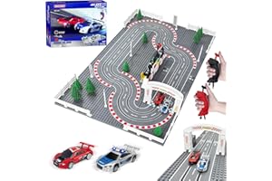 UNIKONIO Slot Cars Rennstrecken Sets, Autorennbahn Rennbahn mit 2 Controllern 2 Autos, einstellbare Geschwindigkeit, 1:87 Block Building Car Race, Weihnachts Halloween Geschenkautospielzeug - 04