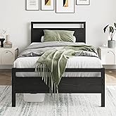HOJINLINERO Bed Frame 90 x 200 cm Metal Wood Single Bed Frame Metal Bed 90 x 200 cm with Slatted Frame, Guest Bed Youth Bed 9
