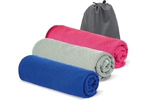AovYoo 3 Pack Cooling Towels instant ice cooling towel Absorbent Soft Breathable Cold Towel Microfiber Golf Yoga Fitness Sports Towel Neck Head Cooling (Blue/Grey/Rose, 3)