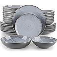 vancasso Karst Reactive Glaze Dinner Sets, Stoneware Vintage Look Grey Dinnerware Tableware, 32 Pieces Dinner Service Set for 8, Include Dinner Plate, Dessert Plate, Pasta Bowl and Cereal Bowl