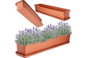 KADAX Skrzynka na kwiaty, 80 cm, terakota z podstawką, donica balkonowa, na balkon, do użytku wewnątrz i na zewnątrz, na balkon, taras, parapet