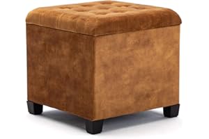 HNNHOME Pufa do przechowywania, podnóżek, aksamitny stołek, kostka z drewnianą ramą, 47 l, 45 x 45 x 43 cm (musztarda, aksamitna chmura)