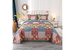 ‎QUCOVER Qucover Tagesdecke 100% Baumwolle Bettüberwurf/Sofaüberwurf Patchwork Shabby chic Muster (240 x 260 cm)