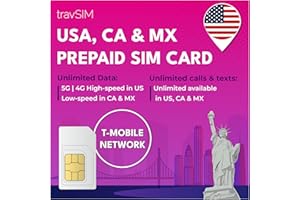 travSIM T-Mobile Prepaid SIM-Karte USA, Kanada & Mexiko - 50GB US CA & MX - 4G / LTE Daten, Unbegrenzte Nationale Sprachanrufe & SMS - Gültig für 21 Tage