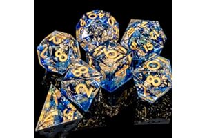 ARUOHHA Sharp Edge Dice Resin 7Pcs DND Dice Set D&D Dice Set for Dungeons and Dragons RPG Board Games Polyhedral Dice D + D Role Playing Dice with Gift Box Handmade D and D Dice D20 D12 D10 D8 D6 D4
